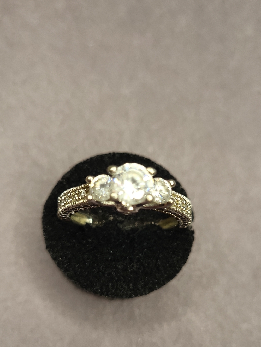 Silver-Tone Three-Stone Cubic Zirconia Ring - White